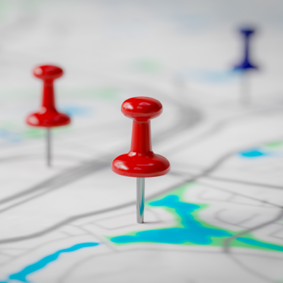 Pins on a map
