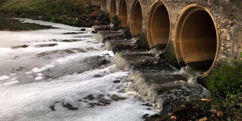 wastewater flowing from pipes